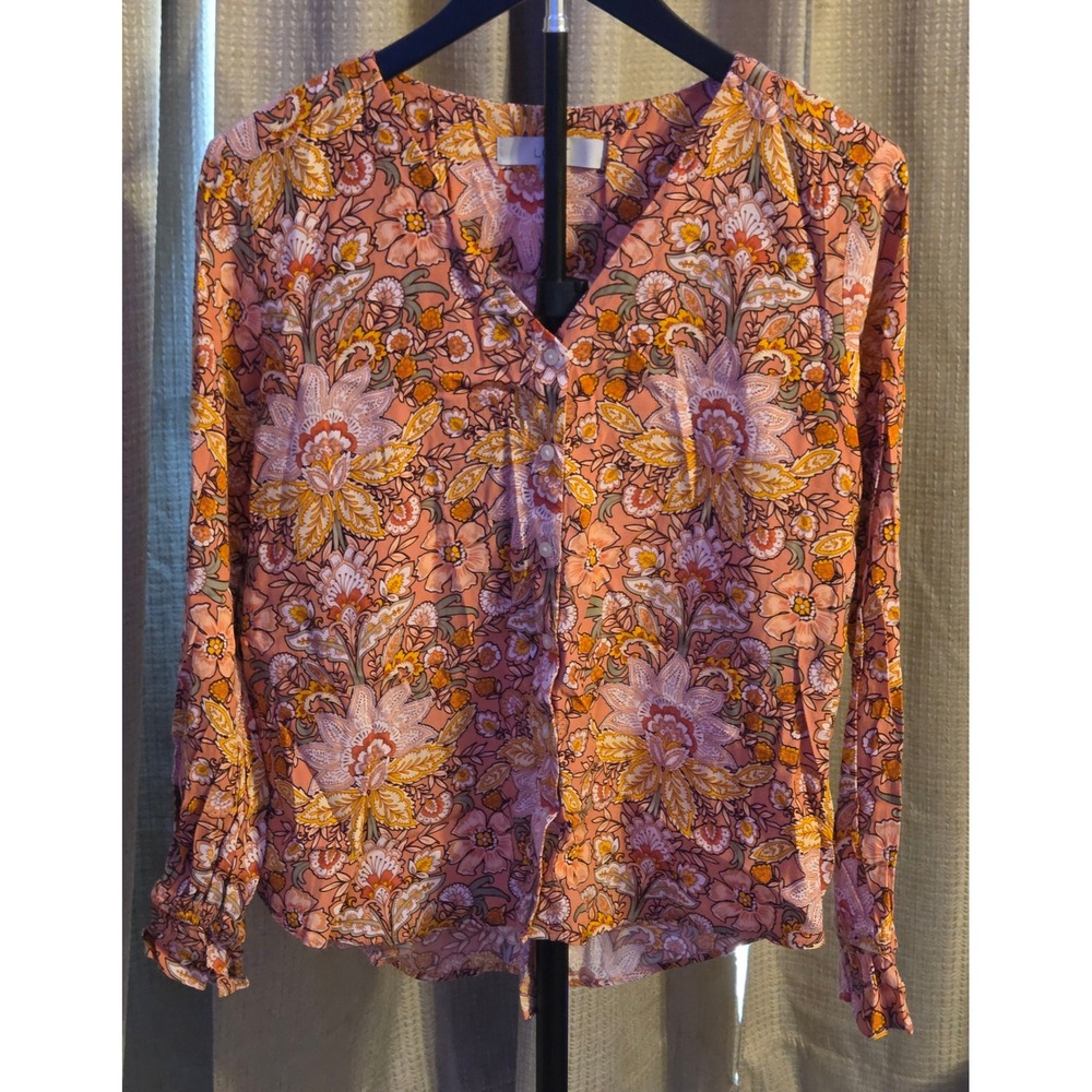 Loft Long Sleeve‎ Floral Button Up Blouse Women's Size Small Multicolor
